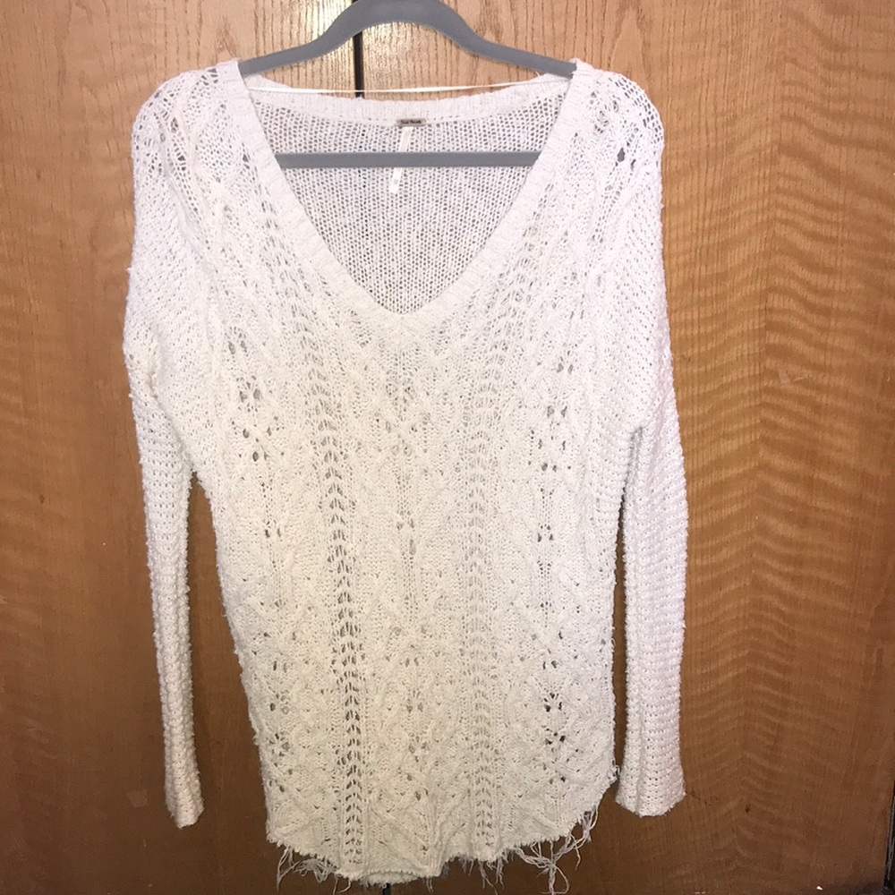 Free People long white knit sweater